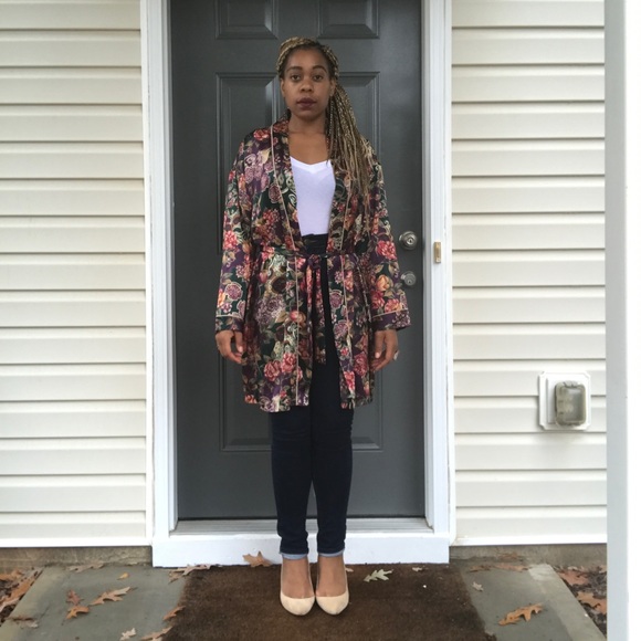 Dark Floral Gold Rope Duster Robe - Picture 6 of 6